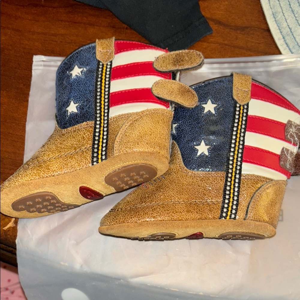 Red and White Cowboy Boots with Patriotic Design